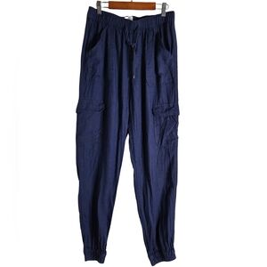 Navy Blue 100% Linen Cargo Pants